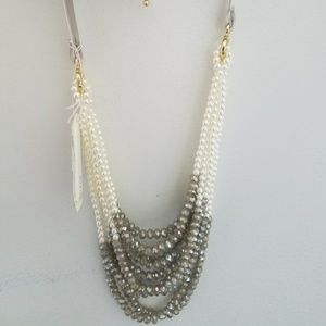 NWT AQUA Pearl and Beaded Bracelet with Gold Metal